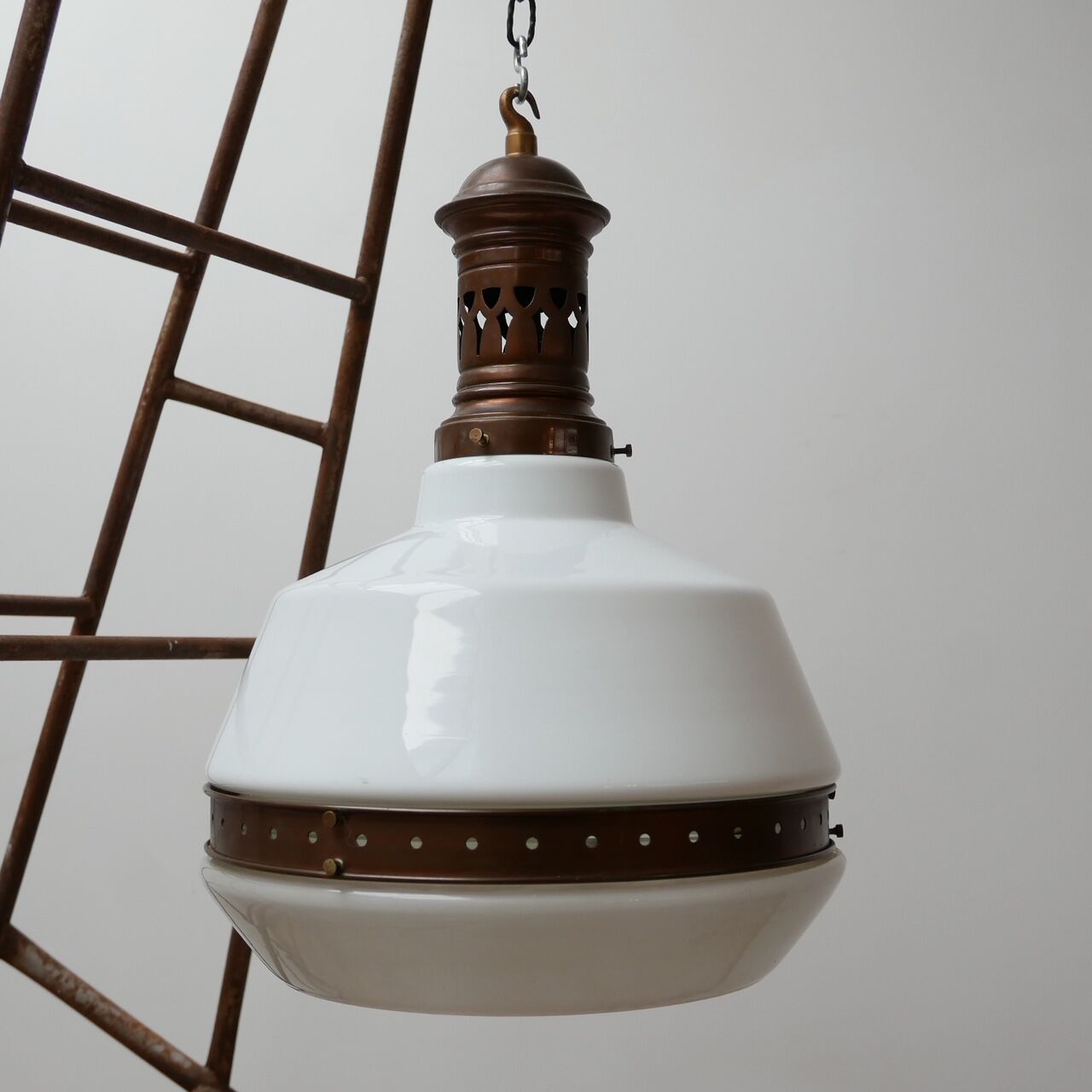 Antique German Two Tone Opaline Glass Pendant Light