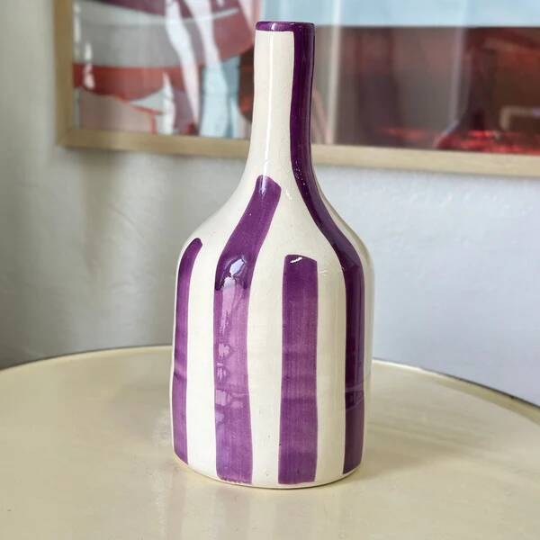Striped purple artisanal bottle vase