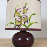 Lampe boule céramique violette et abat jour fleuri