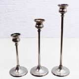 Set of 3 silver metal candle holders