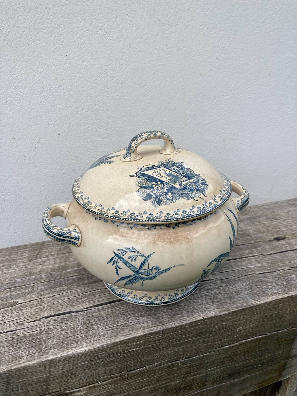 Earthenware tureen tureen Pexonne birds