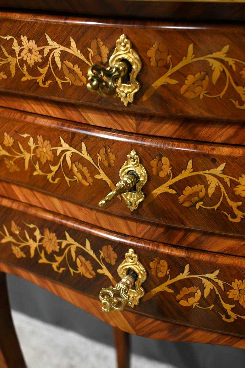 Bedside table in rosewood and palisander, Louis XV style – Late 19th century