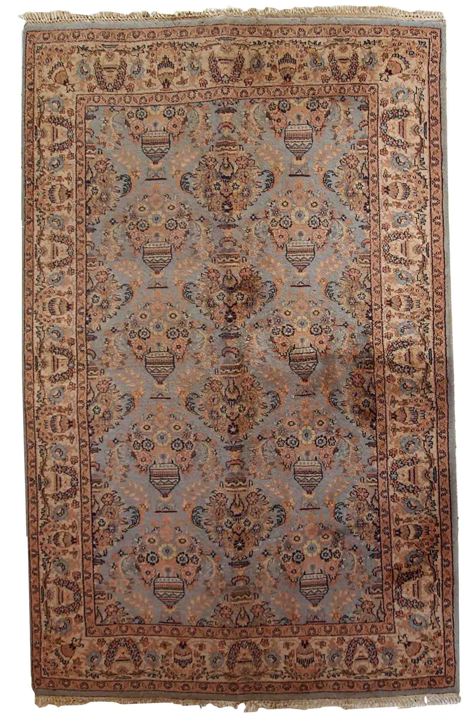 Vintage indian carpet tabriiz handmade 126cm x 188cm 1960s, 1c736