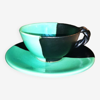 Tasse à café Vintage en faïence bicolore de Vallauris, esprit Cérenne.