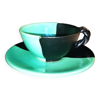 Vintage coffee cup in two-tone earthenware from Vallauris, Cerenne spirit.