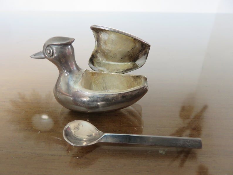 Salt, pepper "duck" silver metal 70s