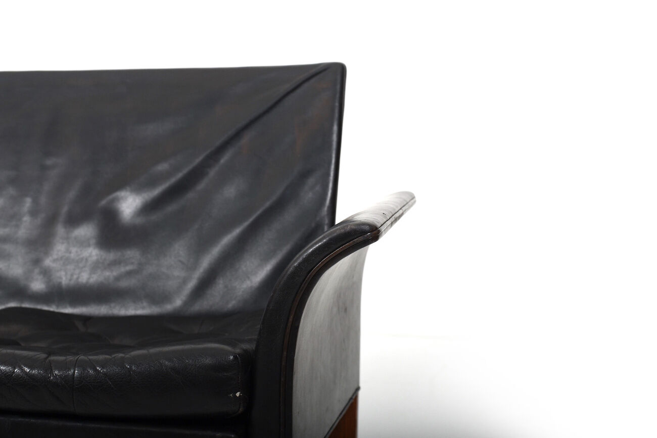 Danish Teak and Black Leather Sofa c.1960