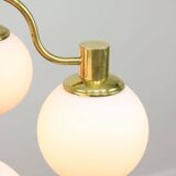 Italian Mid century Modern Chandelier in Brass and Opaline Glass, 1960s