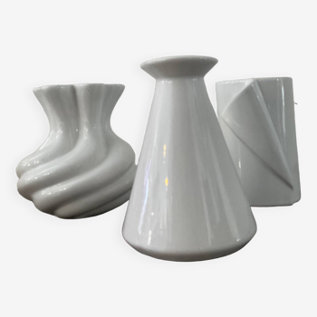Trio de vases blancs vintage en céramique