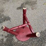 Asian tripod stool in solid wood, burgundy and beige flowers