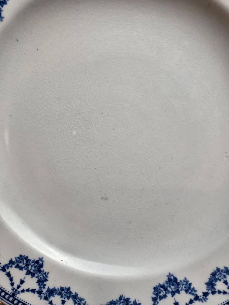 Antique English plate Crescent Ware Empire England blue garland decoration