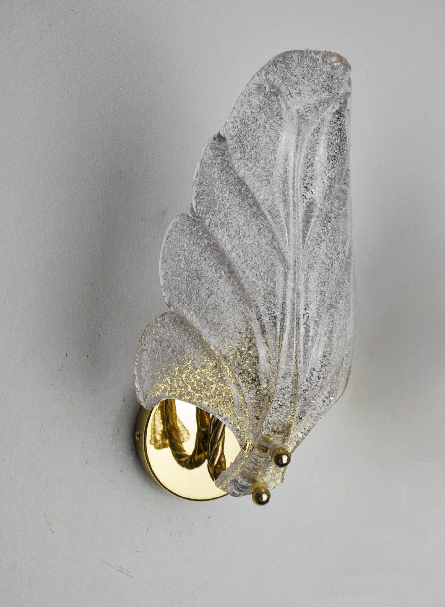 Frosted leaf wall lamp, murano glass, italy, 1970