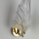 Frosted leaf wall lamp, murano glass, italy, 1970