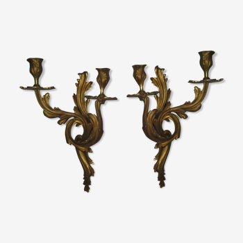 Pair of old bronze wall sconces style Louis XV