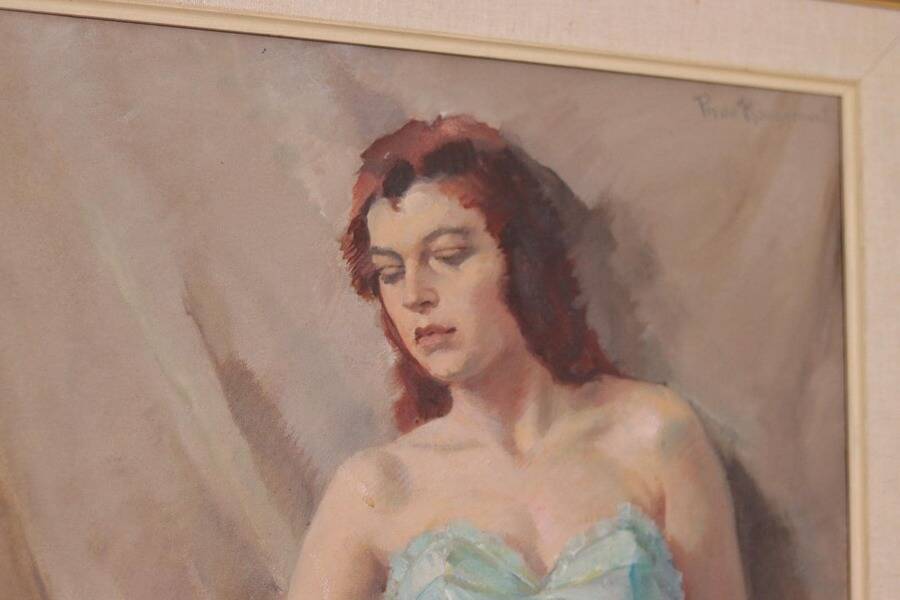 Huile sur toile originale française – « Portrait de femme » par Philippe de Rougemont – vintage et encadrée – 72,5 × 64 cm (28,5" × 25,2")