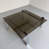 Smoked glass and chrome steel coffee table, Italian design from the 70s