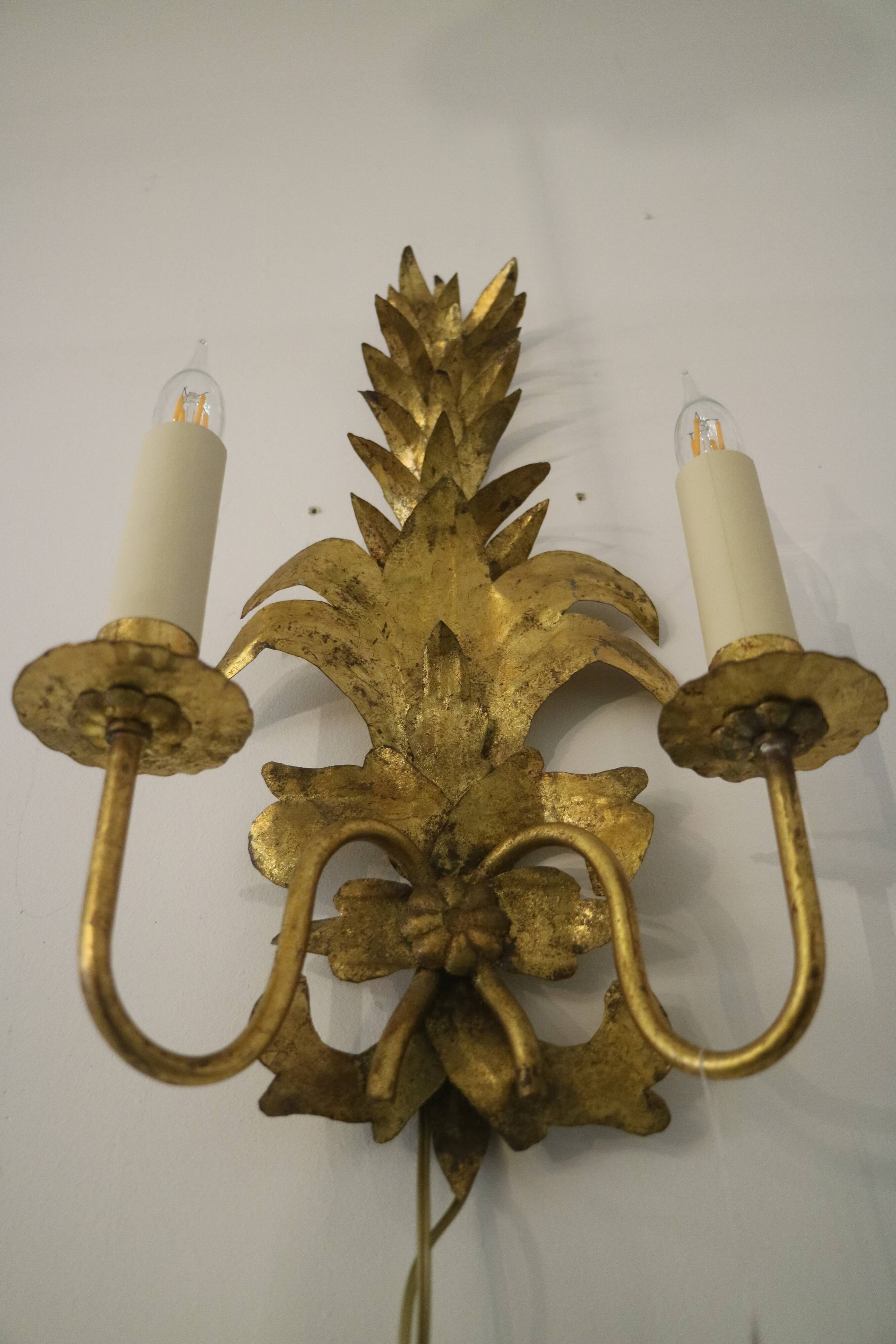 wrought iron wall lamp, with gold leaf, year 60