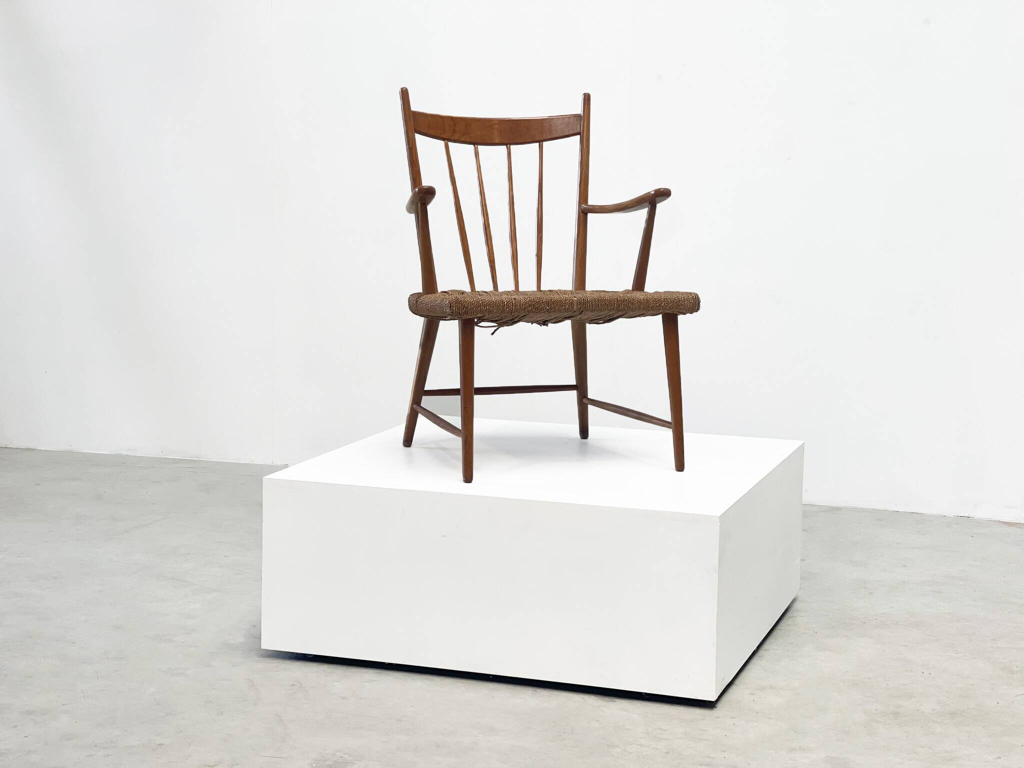 1950's dutch rattan and oak lounge / easy chair