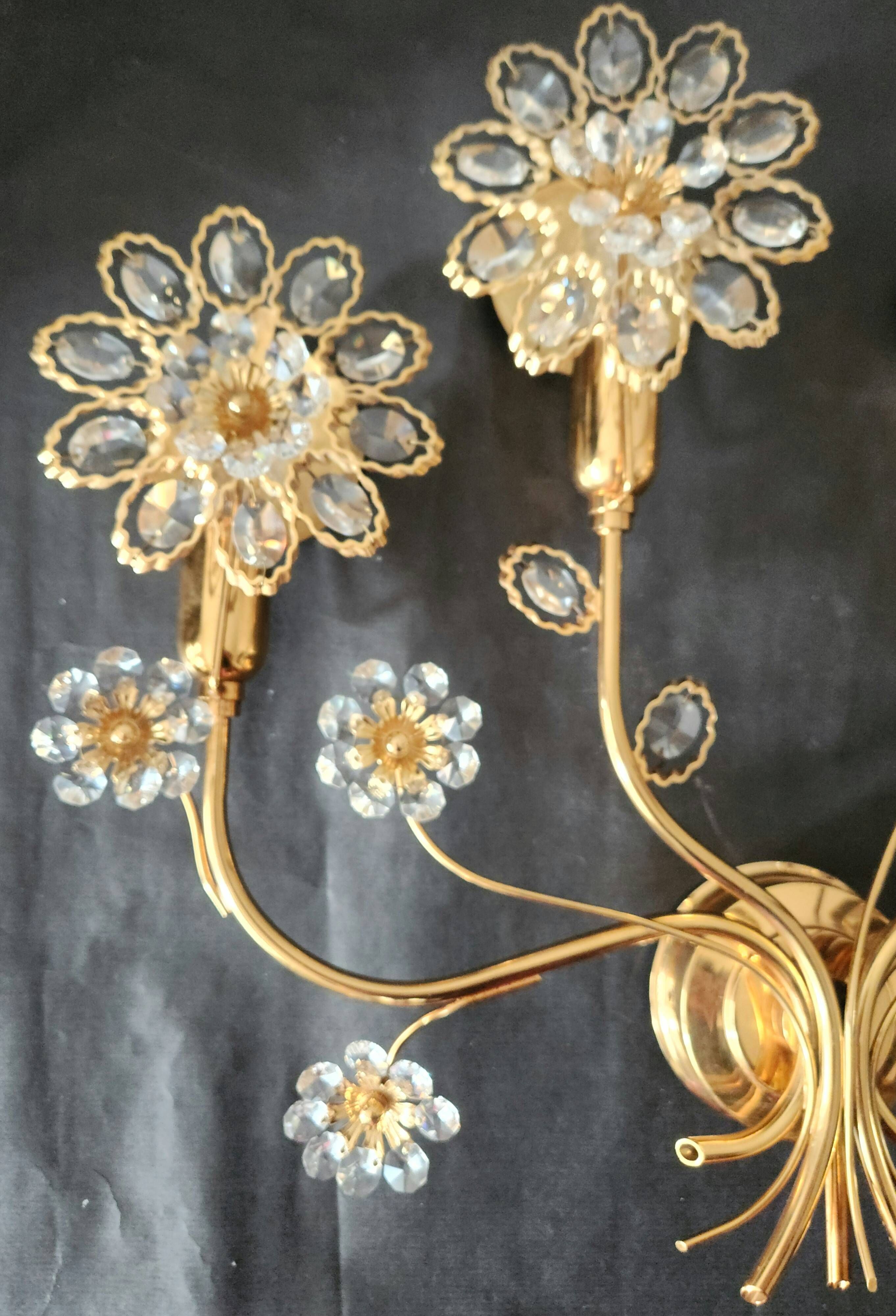 Palwa Hollywood Regency vergoldet Wandlampe Messing Swarovski Kristallen
