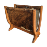 Porte revues des années 50-60 en bois et peau de vache