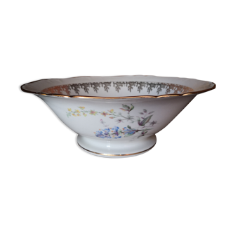 Limoges Mehun porcelain salad bowl on Yevre Cher decoration flowers and gold