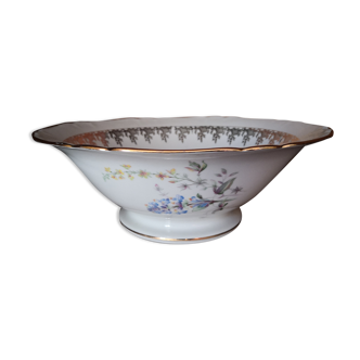 Saladier porcelaine de Limoges Mehun sur Yevre Cher décor fleurs et or