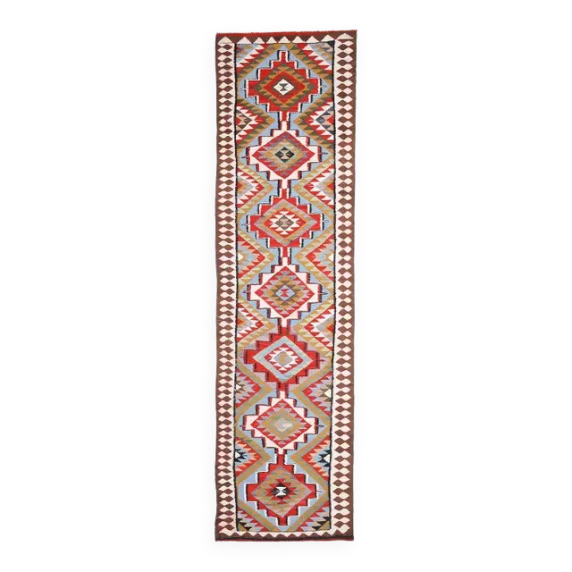 1970s Vintage Turkish Hand-Knotted Wool Cotton Red Runner Rug 93x355