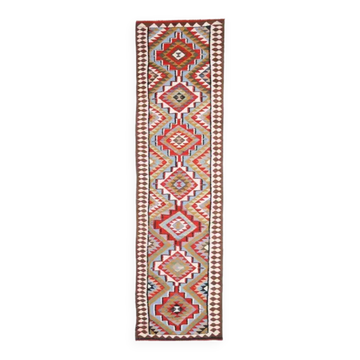 Tapis coureur vintage turc en laine et coton noué à la main des années 1970, 93x355.