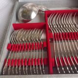 Art Nouveau cutlery set by Armand Frénais, late 19th century, silver-plated metal.