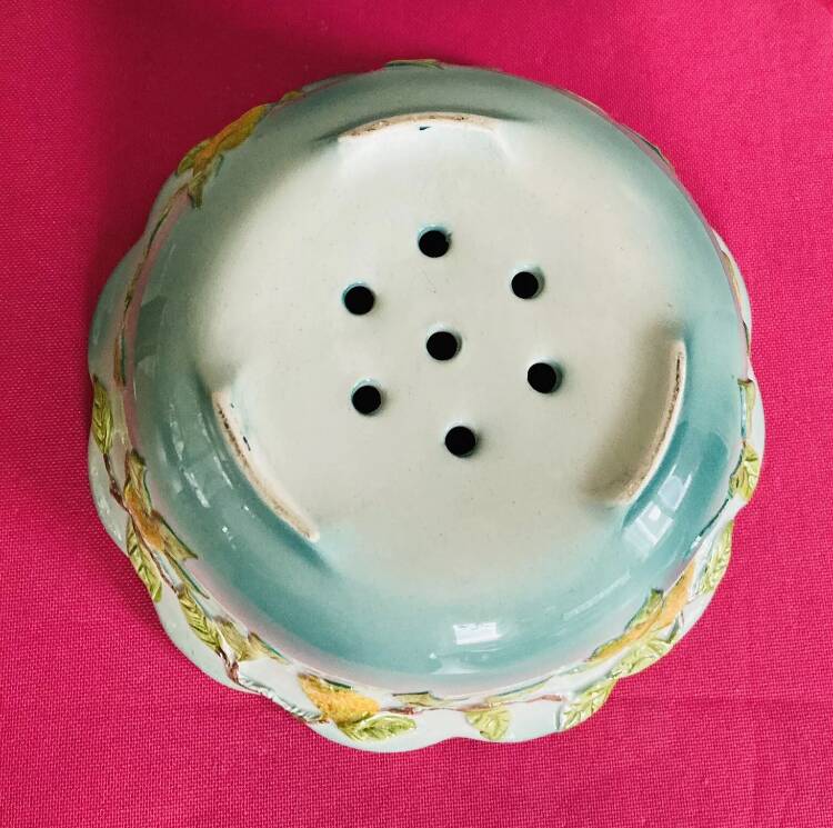 Ceramic cup decorated with lemons in relief, artist GV, 20th century