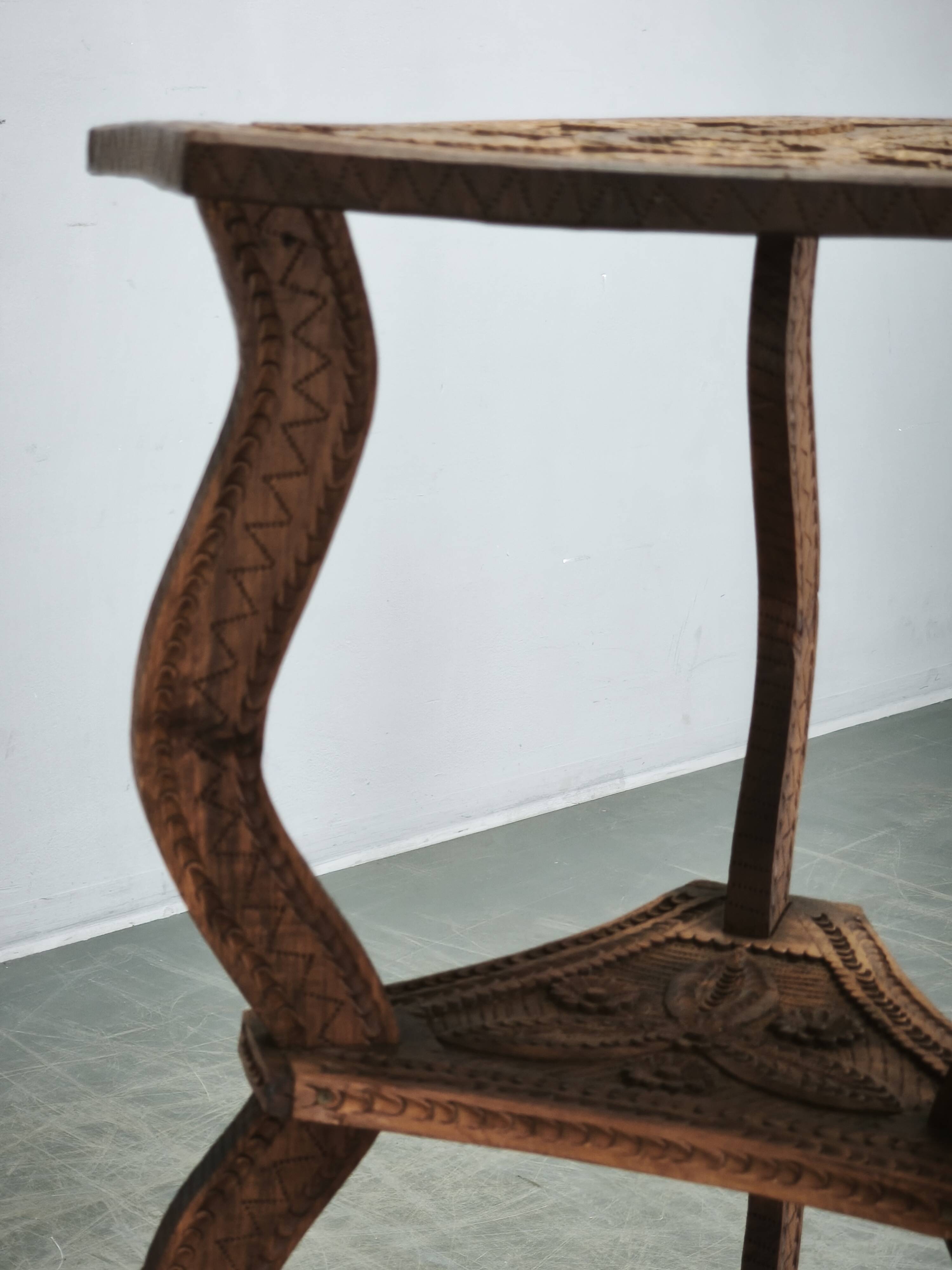 Circa 1900 Central European Hand-Carved Beech Side Table