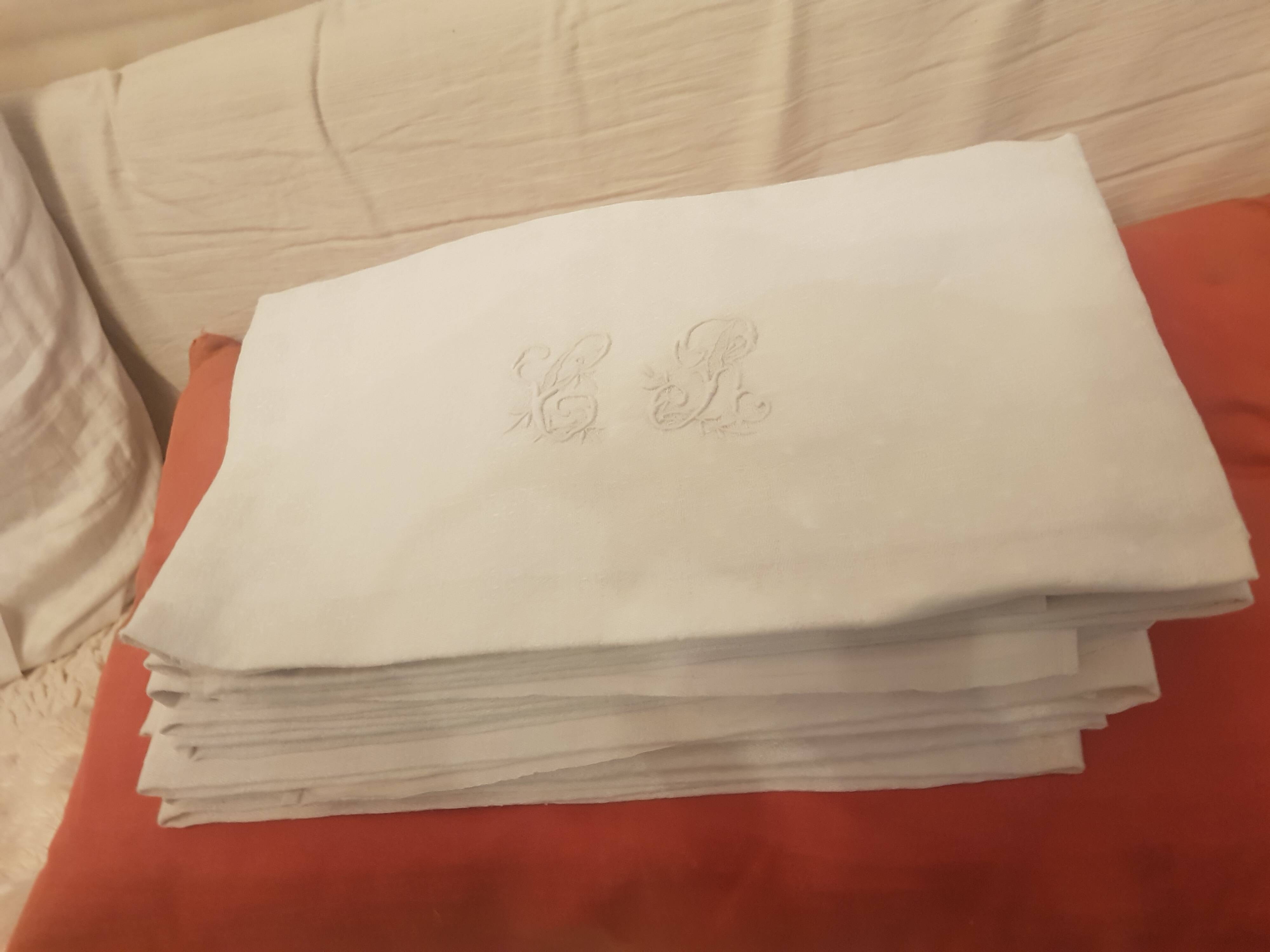 Set of 9 vintage monogrammed linen napkins