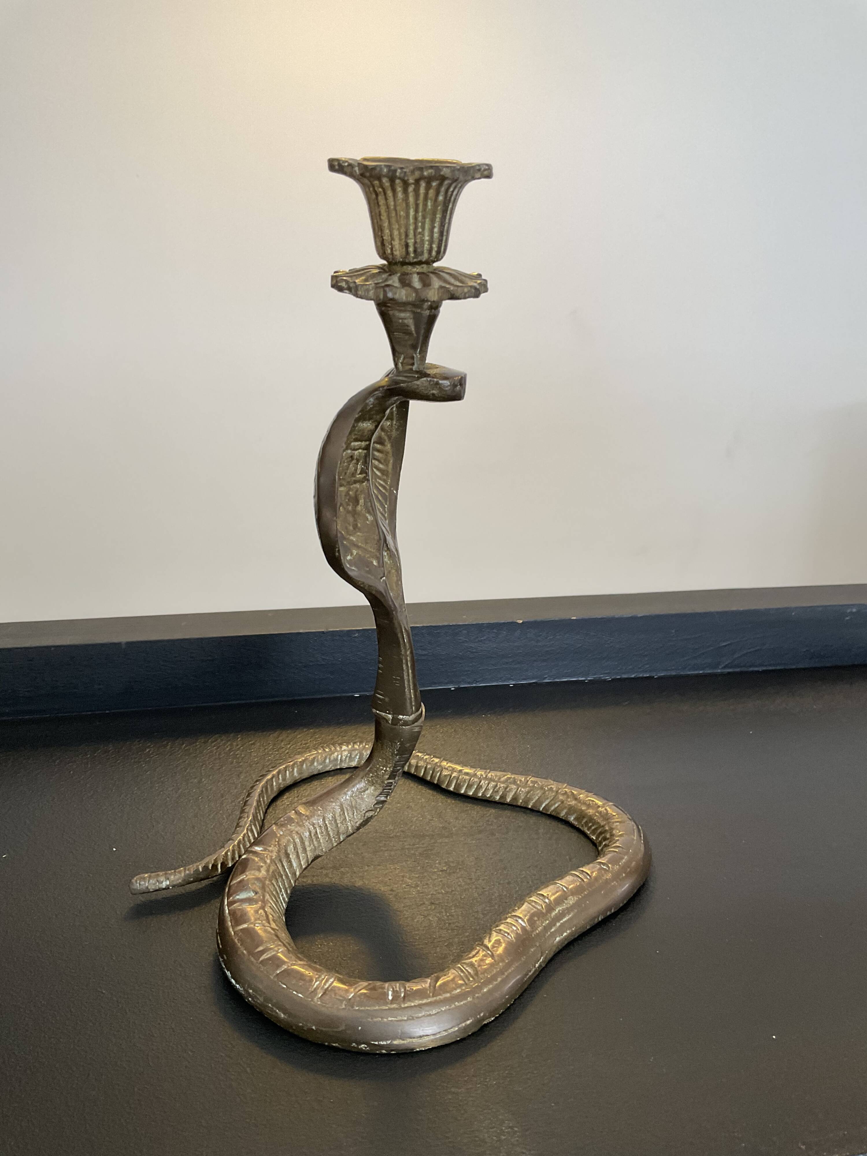 Vintage Cobra bronze candle holder from the 70s