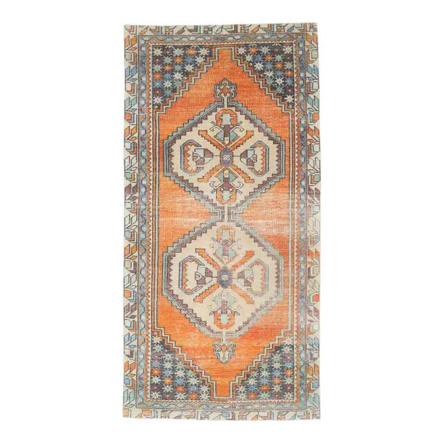 Vintage Turkish Oushak Handmade Wool Cotton Orange Runner Rug 116x250