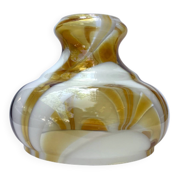 Abat-jour vintage en verre soufflé marbré ambre et opaline années 70