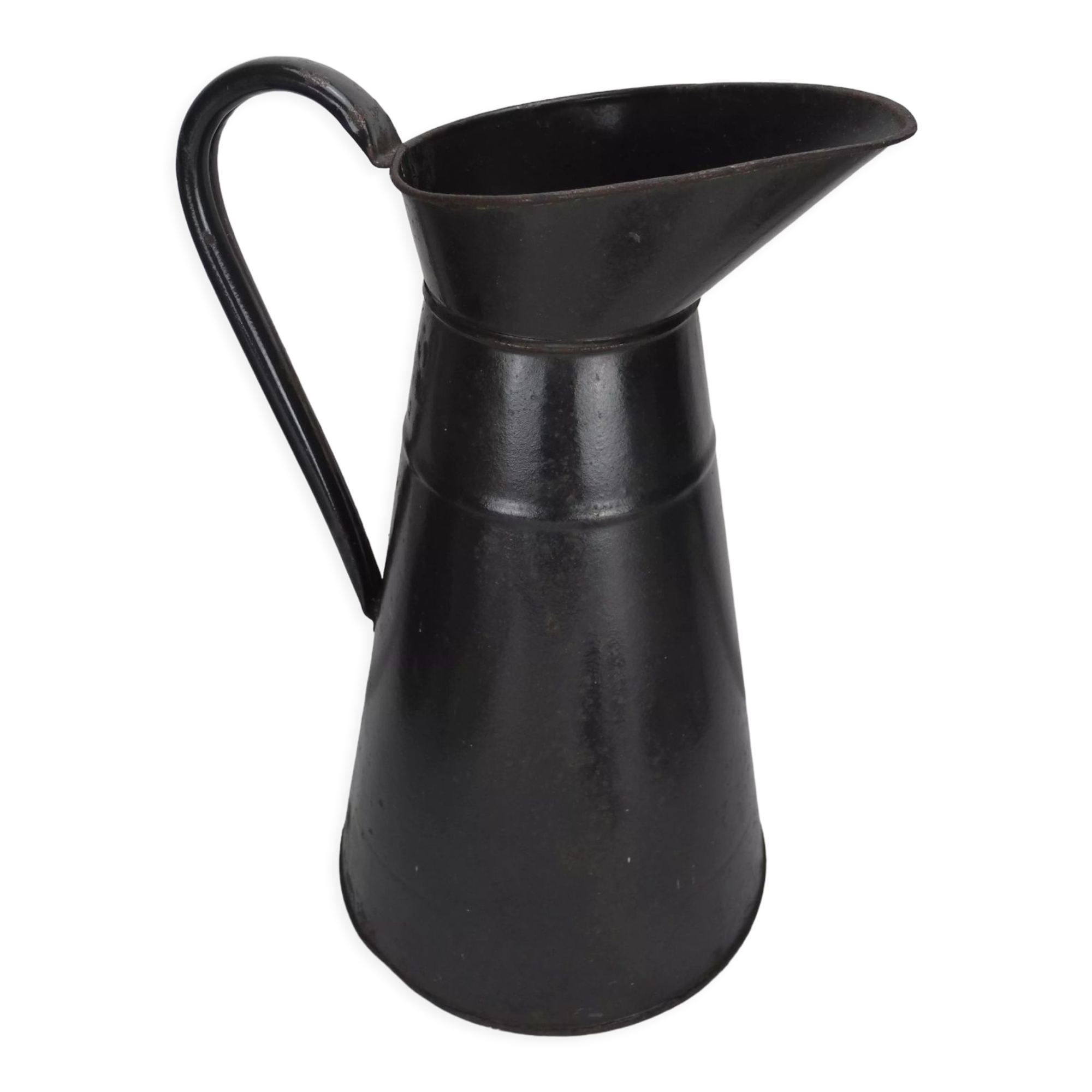 Old enamelled sheet metal jug