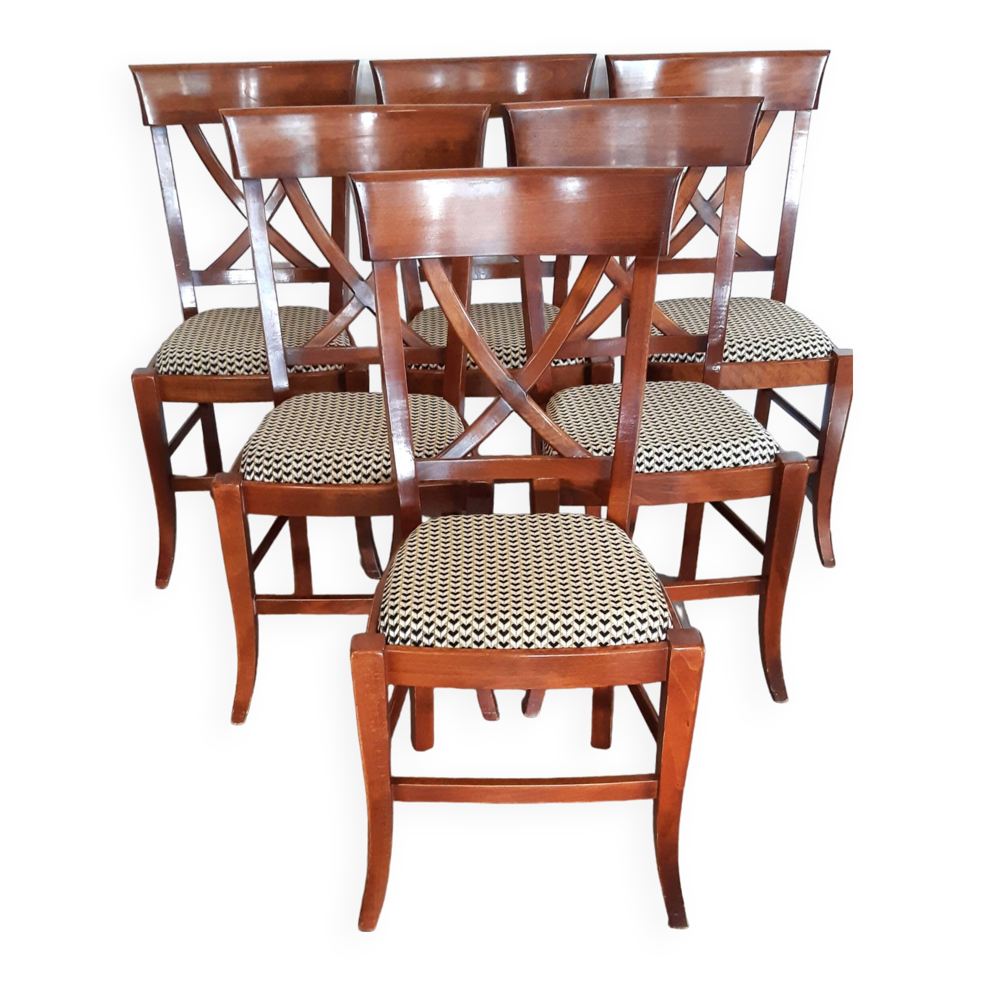 set of 6 recent Restoration style chairs in solid stained beech in excellent condition