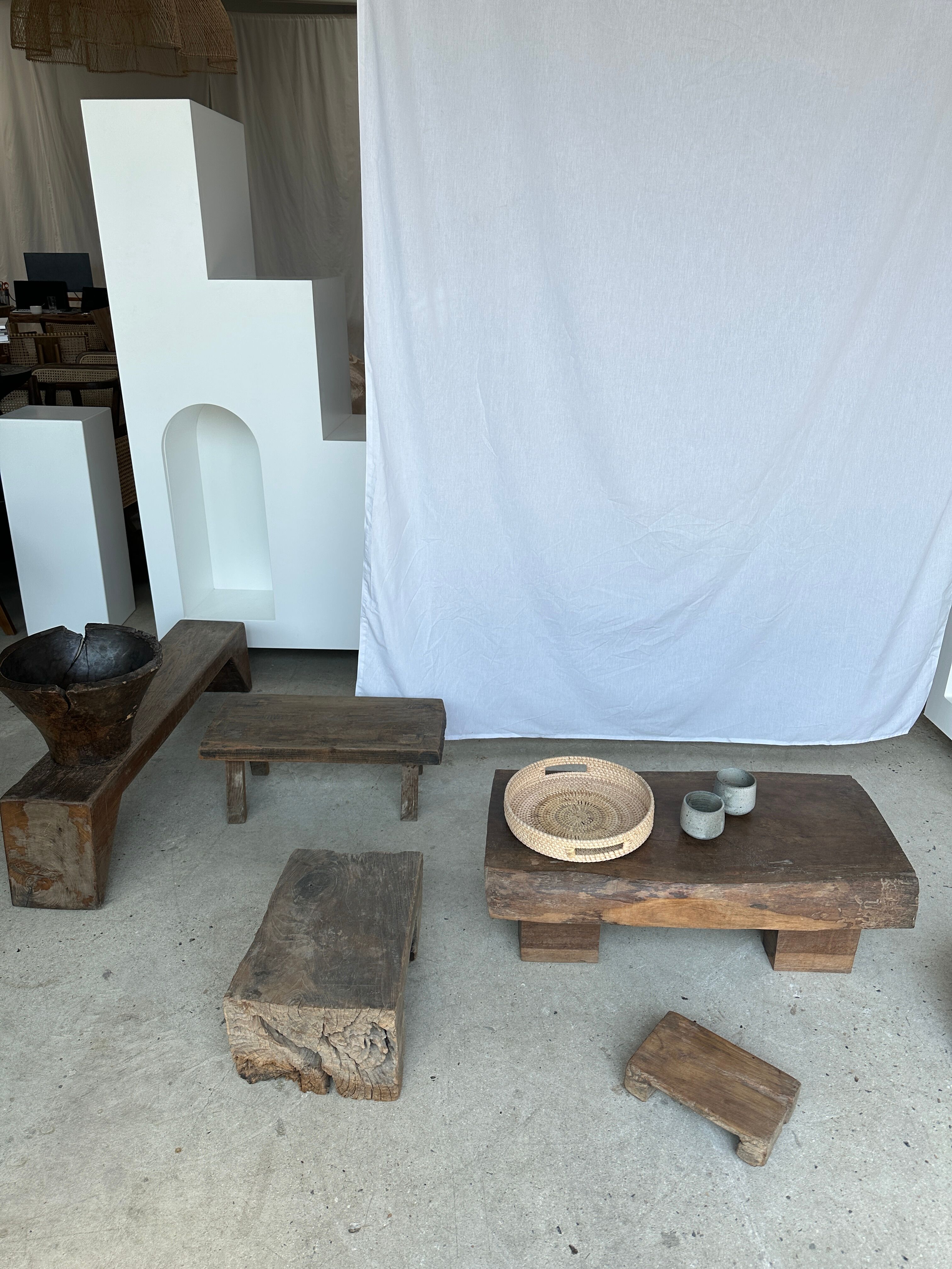 Asian solid wood quadripod brutalist coffee table H30 L81 l42