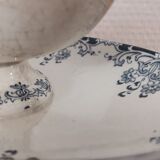 Saucière sur pied en terre de fer bleu/vert modèle "Mignon", H & Cie Sarreguemines