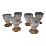 Set of 6 faceted amber stemmed glasses – French glassware from the 60s/70s