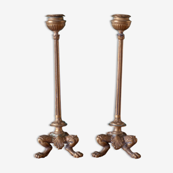 pair of numbered bronze candle holder