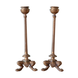 pair of numbered bronze candle holder