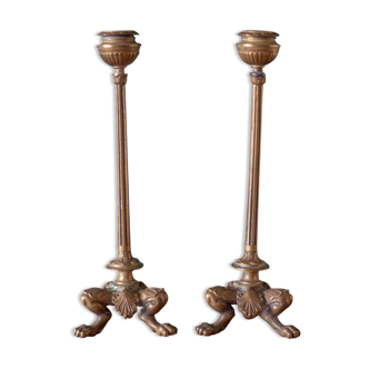 pair of numbered bronze candle holder