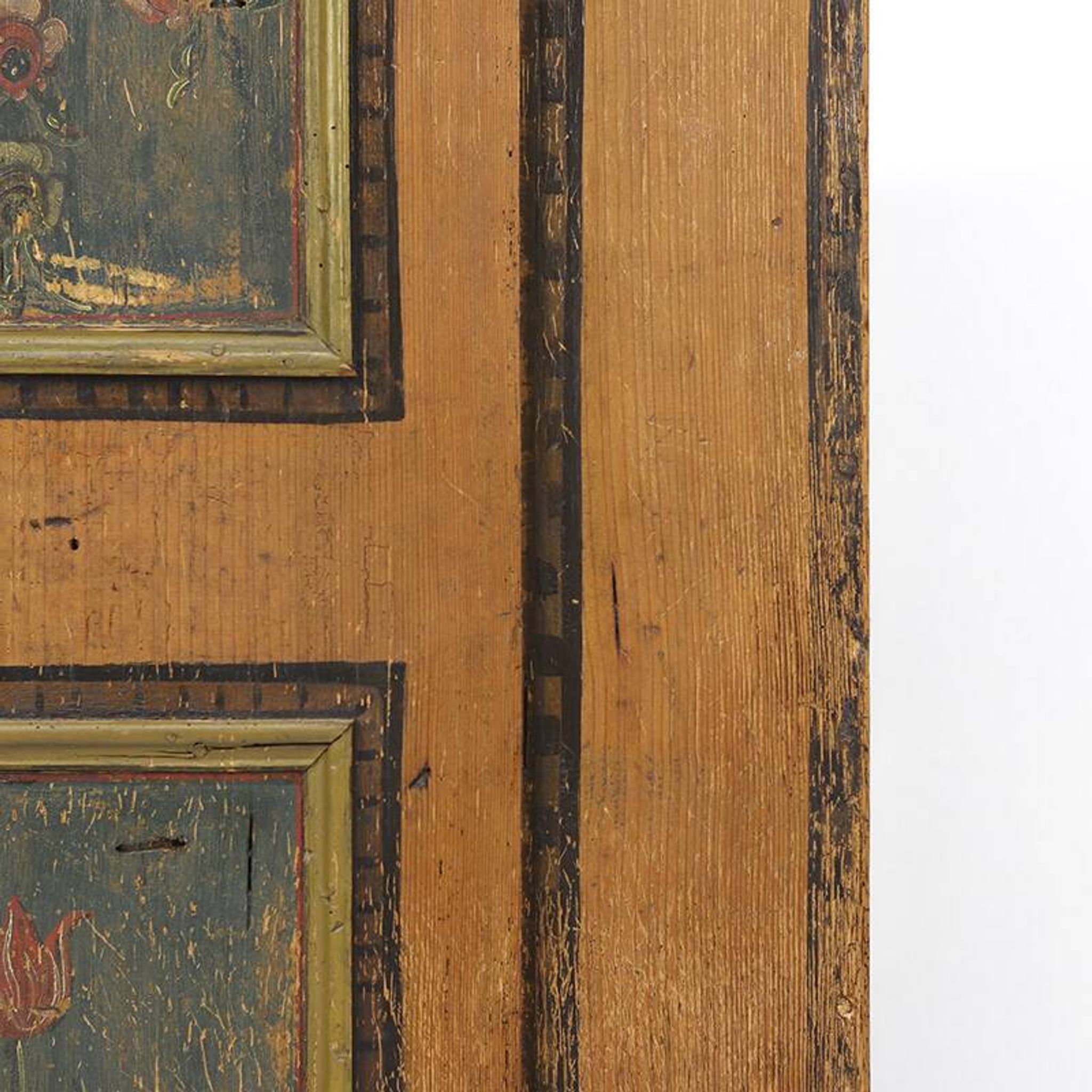 Antique Rustic Farmhouse Folk Art Painted Bridal Cabinet 1822