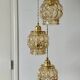 Suspension triple globes vintage en verre ambré bulle