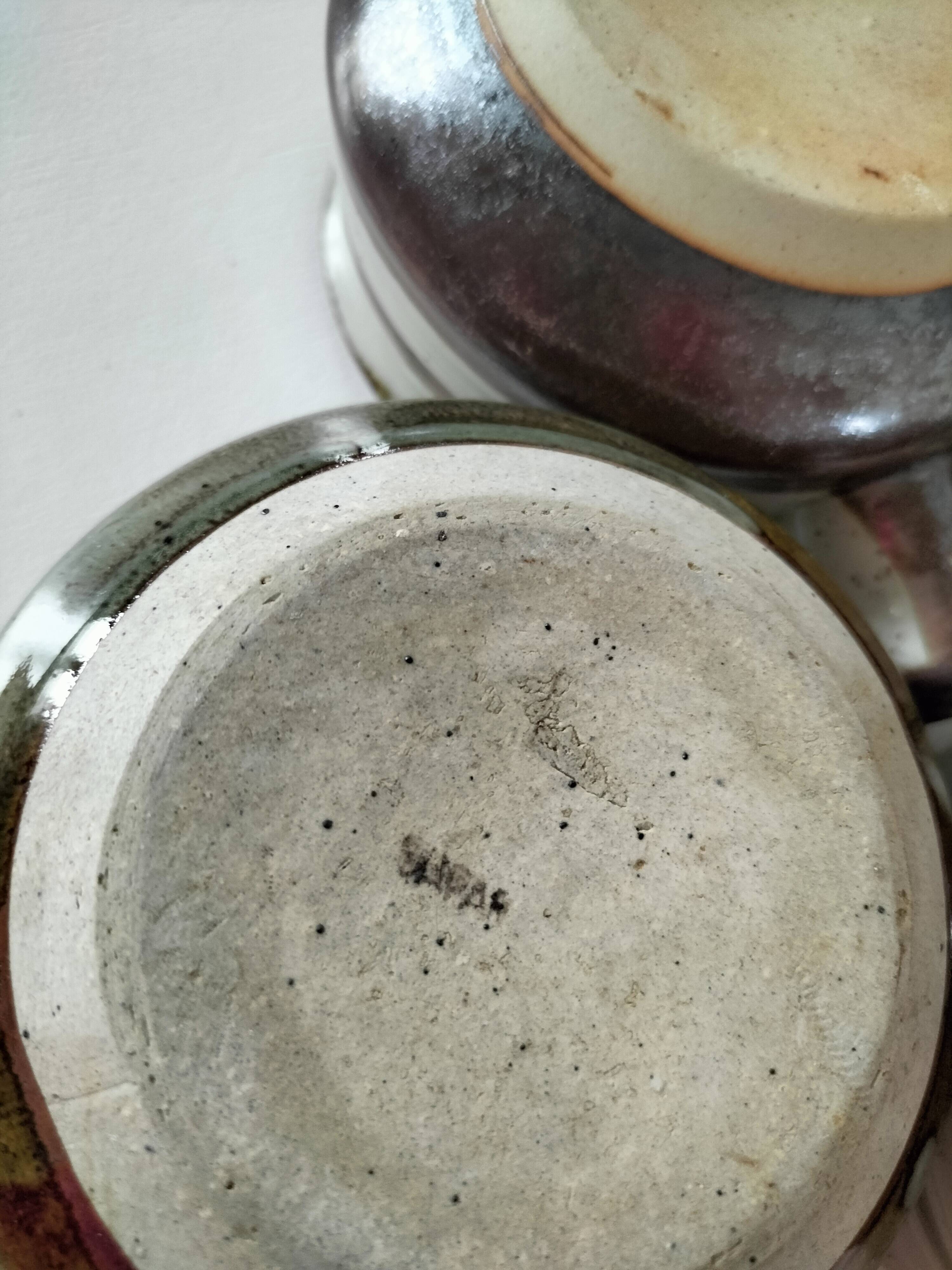 4 caquelons en grès émaillé, esprit wabi-sabi, années 70