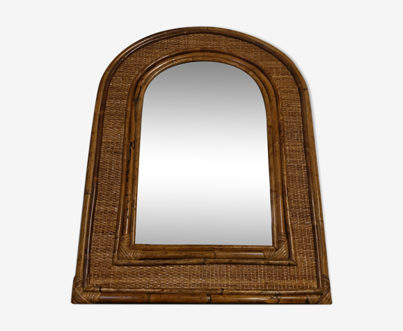 Miroir vintage rotin bambou 1960 55x75cm