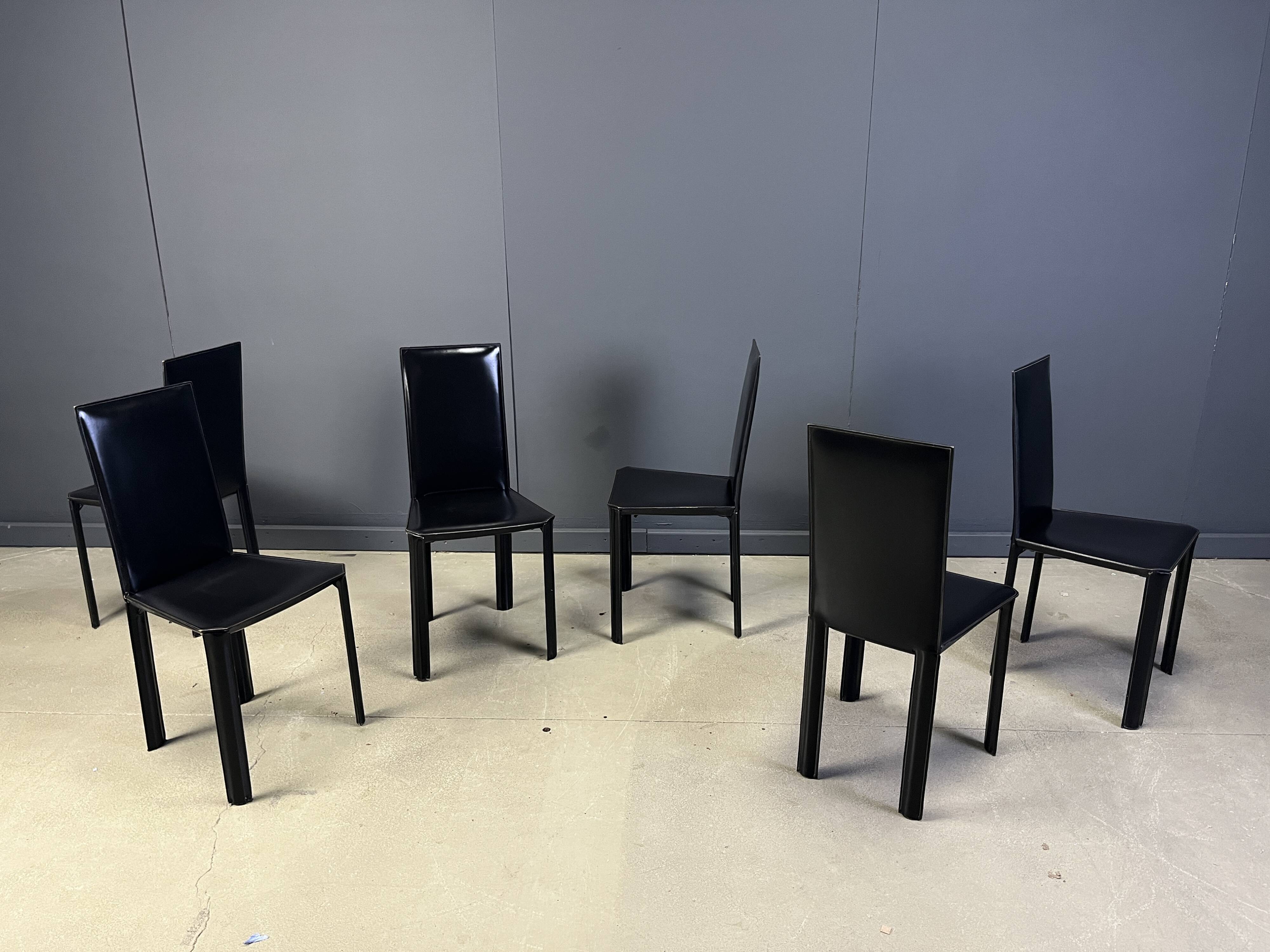 Chaises de salle à manger en cuir noir par De Couro Brazil, années 1980 - lot de 6