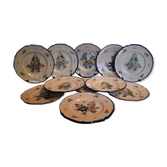 Set of 12 flat plates made of earthenware by Nevers A. Montagnon