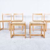 6 vintage oak and wicker dining chairs, 1960s